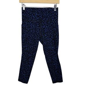 Athleta Small S Blue Black Salutation Stash Pocket II Printed 7/8 Tight Leopard